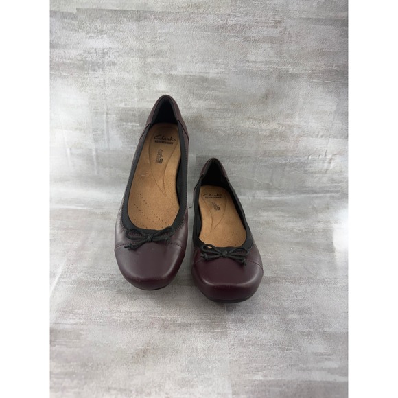Clarks Shoes - Clarks Collection Burgundy Leather Cushion Soft Ballet Flats Shoes Sz 6.5M